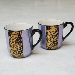 Antique Pair of Small Noritake Fine Porcelain Cups Mugs Iridescent Blue